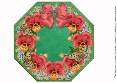 Red Pansy Green Lace Octagon 8inch Picture Sheet