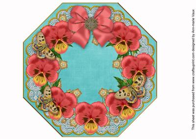 Red Pansy Teal Lace Octagon 8inch Picture Sheet