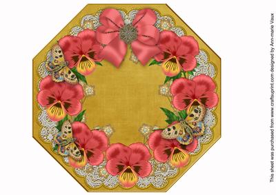 Red Pansy Gold Lace Octagon 8inch Picture Sheet