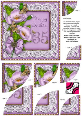 Lilac Poppy 35 Birthday 6in Duo Corner Stacker
