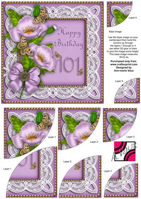 Lilac Poppy 101 Birthday 6in Duo Corner Stacker