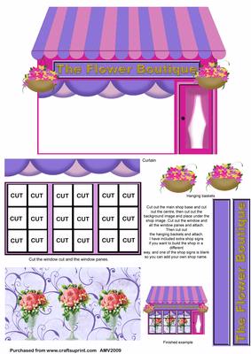 3D Rose Vases Flower Shop Window Decoupage