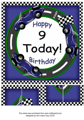 Blue Racing Car 9 Today 8in Picture Sheet