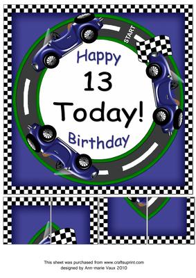 Blue Racing Car 13 Today 8in Picture Sheet