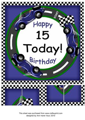 Blue Racing Car 15 Today 8in Picture Sheet