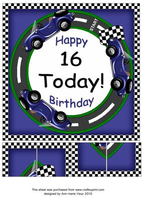 Blue Racing Car 16 Today 8in Picture Sheet