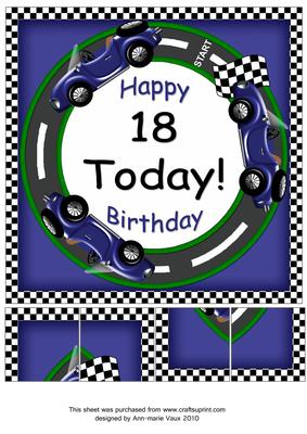 Blue Racing Car 18 Today 8in Picture Sheet