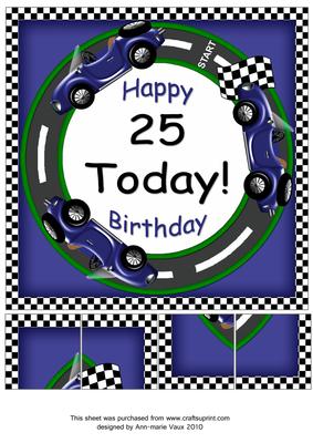 Blue Racing Car 25 Today 8in Picture Sheet