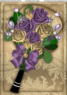 Ornate Lilac Gold Roses Fan A4 Picture Sheet
