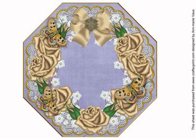 Coffee Roses Blue Lace Octagon 8inch Picture Sheet