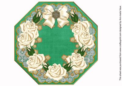 Cream Roses Green Lace Octagon 8inch Picture Sheet