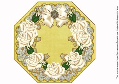 Cream Roses Lemon Lace Octagon 8inch Picture Sheet