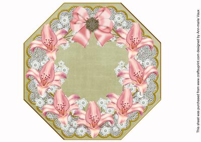 Pink Lillies Olive Lace Octagon 8inch Picture Sheet