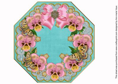 Pink Pansy Teal Lace Octagon 8inch Picture Sheet