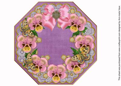 Pink Pansy Purple Lace Octagon 8inch Picture Sheet