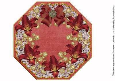 Deep Red Lily Red Lace Octagon 8inch Picture Sheet