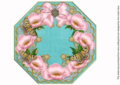 Pink Poppy Teal Lace Octagon 8inch Picture Sheet