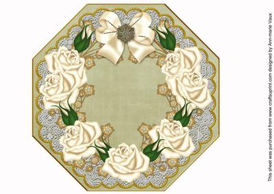 Cream Roses Olive Lace Octagon 8inch Picture Sheet