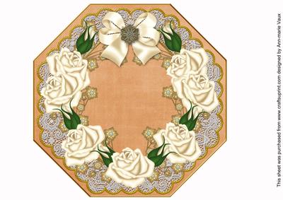 Cream Roses Burnt Orange Lace Octagon 8inch Picture Sheet