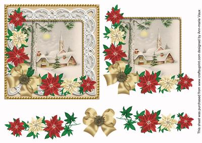 Winter Pub Gold Poinsettia Decoupage Step by Step Sheet