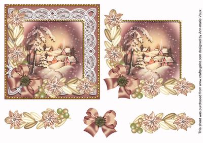 Christmas Golden Snowy Village Decoupage Step by Step Sheet