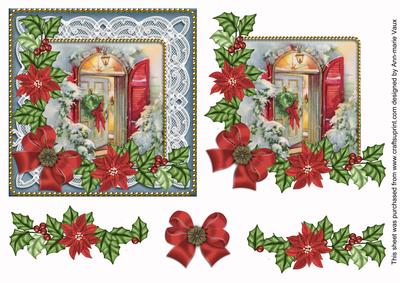Christmas Door Red Poinsettia Decoupage Step by Step Sheet