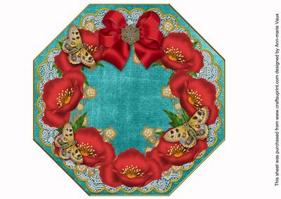 Red Poppy Teal Lace Octagon 8inch Picture Sheet