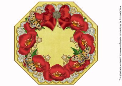 Red Poppy Lemon Lace Octagon 8inch Picture Sheet