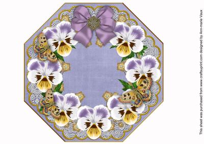 Lilac White Pansy Blue Lace Octagon 8inch Picture Sheet