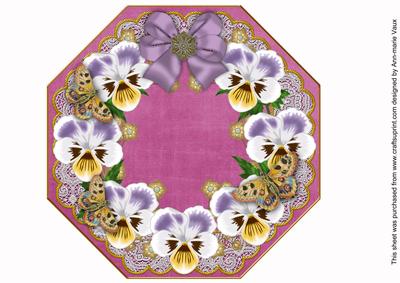Lilac White Pansy Cerise Lace Octagon 8inch Picture Sheet