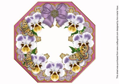 Lilac White Pansy Cerise Lace Octagon 8inch Frame Sheet