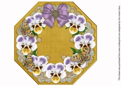 Lilac White Pansy Gold Lace Octagon 8inch Picture Sheet