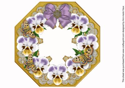 Lilac White Pansy Gold Lace Octagon 8inch Frame Sheet
