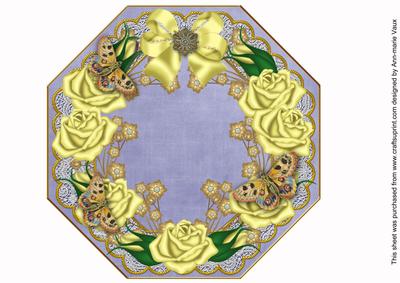 Lemon Roses Blue Lace Octagon 8inch Picture Sheet
