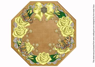 Lemon Roses Coffee Lace Octagon 8inch Picture Sheet