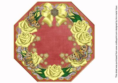Lemon Roses Red Lace Octagon 8inch Picture Sheet