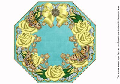 Lemon Roses Teal Lace Octagon 8inch Picture Sheet