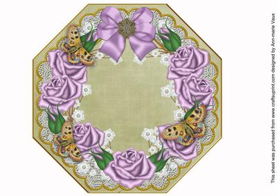 Lilac Roses Olive Lace Octagon 8inch Picture Sheet
