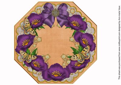 Purple Poppy Burnt Orange Lace Octagon 8inch Picture Sheet