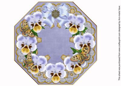 Pale Blue Pansies Lace Octagon 8inch Picture Sheet