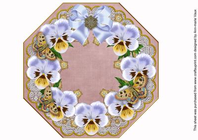 Pale Blue Pansies D Pink Lace Octagon 8inch Picture Sheet