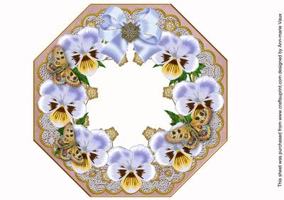 Pale Blue Pansies D Pink Lace Octagon 8inch Frame Sheet