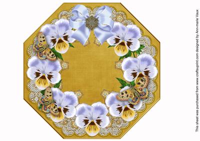 Pale Blue Pansies Gold Lace Octagon 8inch Picture Sheet