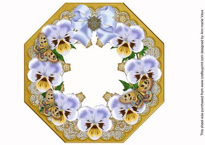 Pale Blue Pansies Gold Lace Octagon 8inch Frame Sheet