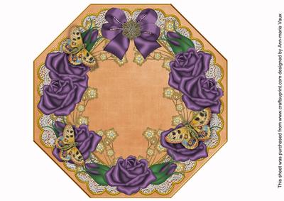 Purple Roses Burnt Orange Lace Octagon 8inch Picture Sheet