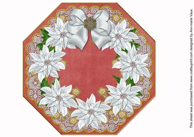 White Poinsettia Red Lace Octagon 8inch Picture Sheet
