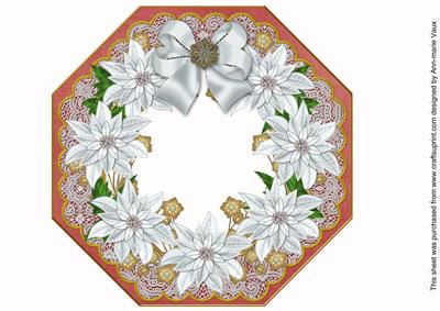 White Poinsettia Red Lace Octagon 8inch Frame Sheet