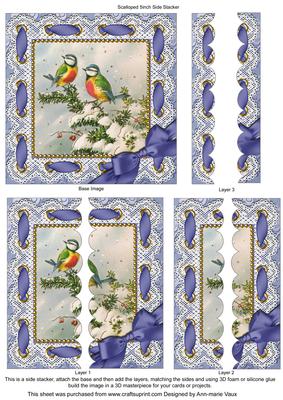 Christmas Blue Tits Eyelet 5in Scallop Side Stacker