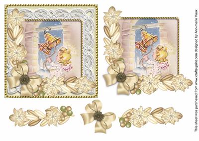 Bell Pulling Angel Poinsettia Decoupage Step by Step Sheet
