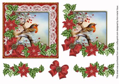 Red Robin Red Poinsettia Decoupage Step by Step Sheet